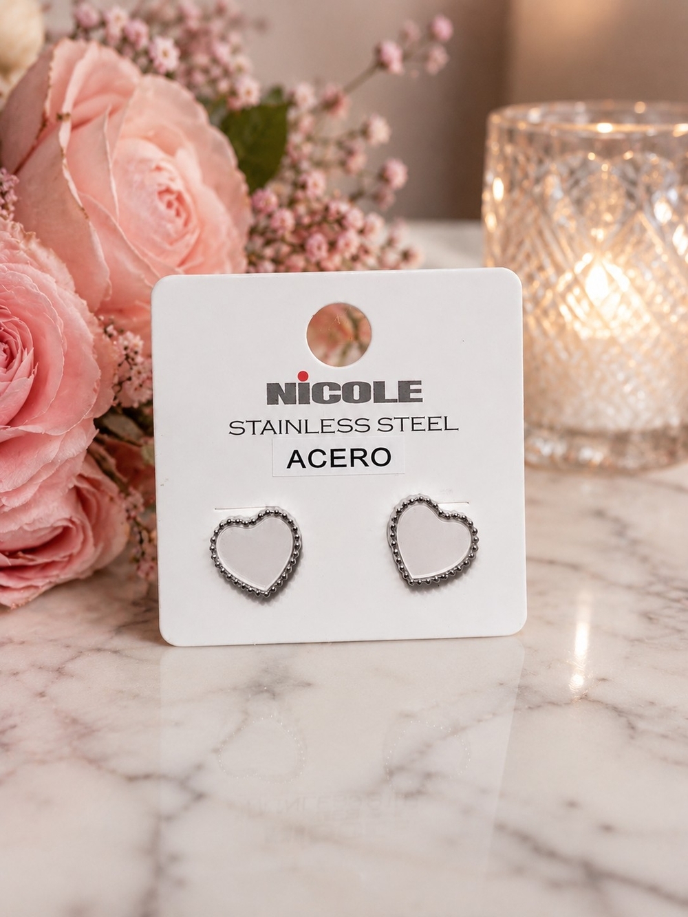 Nicole Open Heart Stainless Steel Stud Earrings - Silver